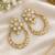 Gold plated floral kundan style hoop earrings with clear stones & pearl drops