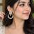 Gold plated floral kundan style hoop earrings with clear stones & pearl drops