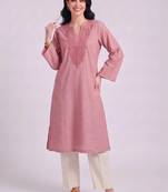 Women ethnic motifs embroidered daily cotton straight kurta