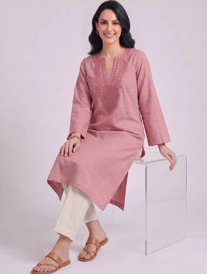 Women ethnic motifs embroidered daily cotton straight kurta 2