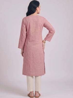 Women ethnic motifs embroidered daily cotton straight kurta 3