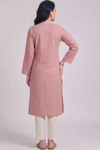 Women ethnic motifs embroidered daily cotton straight kurta