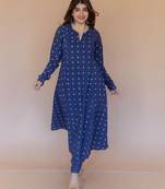 The indian ethnic co. blue women geometric printed long sleeves cotton a-line kurta