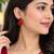 Elegant red square stone drop earrings with silver-tone setting     statement party wear earrings
