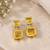 Elegant yellow square stone drop earrings with silver-tone setting     statement party wear earrings