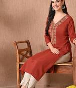 Geometric embroidered thread work v-neck pure cotton kurta