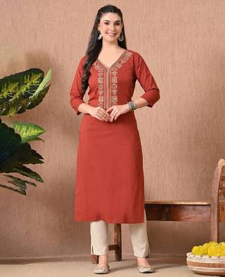 Geometric embroidered thread work v-neck pure cotton kurta 2