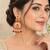 Traditional gold-tone kundan pearl & ruby red chandbali jhumka earrings