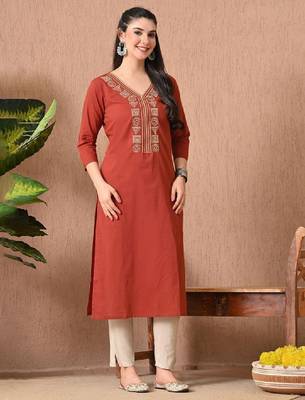 Geometric embroidered thread work v-neck pure cotton kurta 4