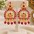 Traditional gold-tone kundan pearl & ruby red chandbali jhumka earrings