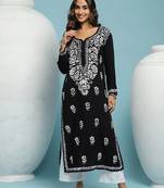 Women black rayon chikankari embroidered kurta