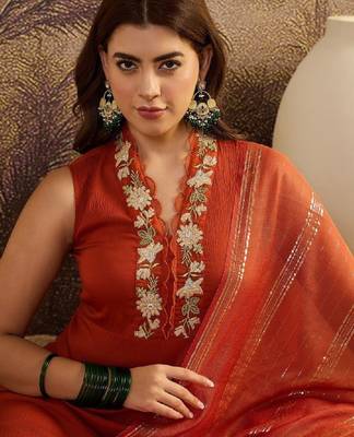 Embroidered a-line kurta with dupatta 1