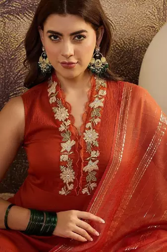 Embroidered a-line kurta with dupatta