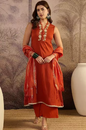 Embroidered a-line kurta with dupatta