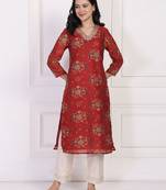 Women floral embroidered sequinned kurta