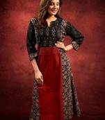 Women floral printed flared sleeves mirror work kurta
