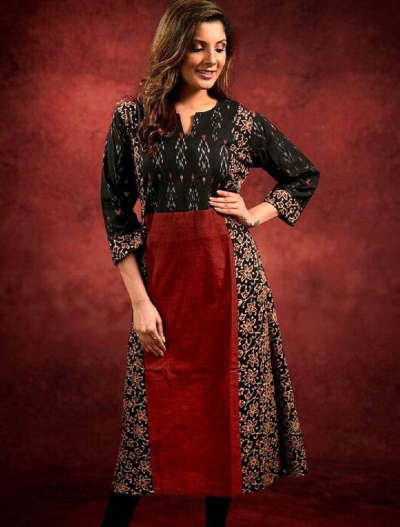 Women floral printed flared sleeves mirror work kurta