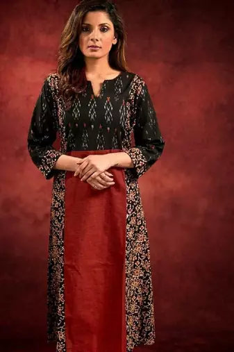 Women floral printed flared sleeves mirror work kurta