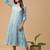 Blue embroidered chikankari a-line kota doria kurta with applique work