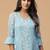 Blue embroidered chikankari a-line kota doria kurta with applique work