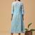 Blue embroidered chikankari a-line kota doria kurta with applique work