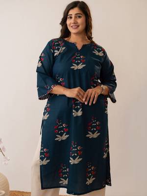 Women floral printed keyhole neck indie prints kurta 1