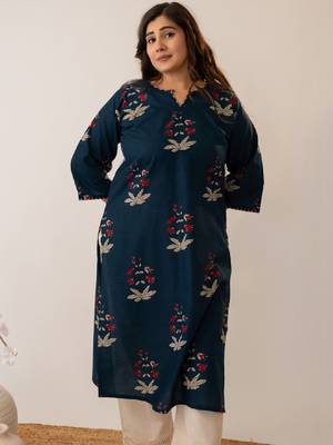 Women floral printed keyhole neck indie prints kurta 3