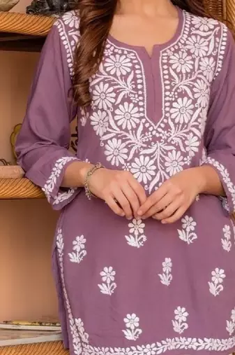 Women floral embroidered chikankari indie florals kurta