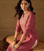 Women ethnic motifs embroidered thread work kurta