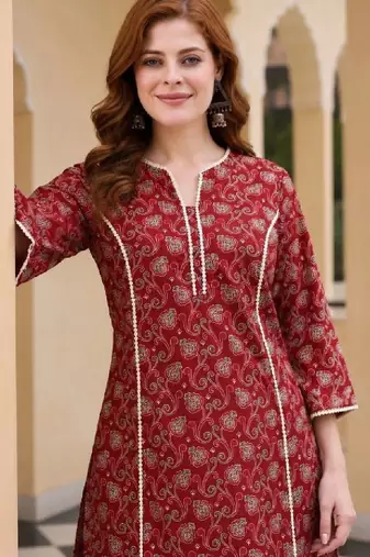Women printed thread work kurta