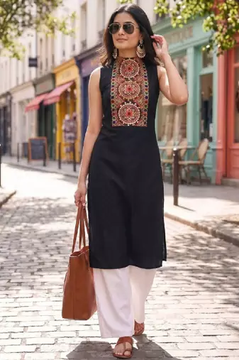 Women ethnic motifs embroidered mirror work kurta