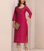 Women floral embroidered thread work chanderi silk kurta