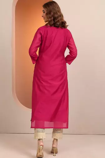 Women floral embroidered thread work chanderi silk kurta