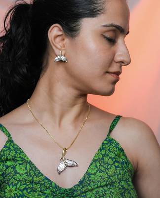 Purple crystal fish pendant necklace set with matching earrings for women 1