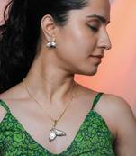 Purple crystal fish pendant necklace set with matching earrings for women