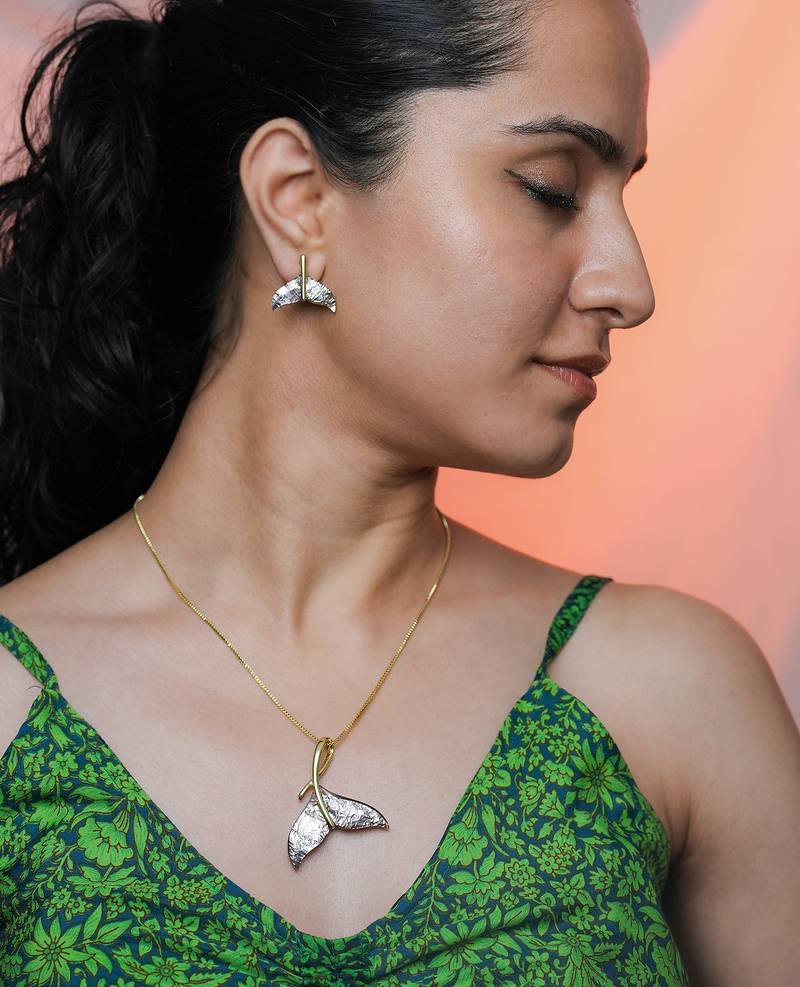 Purple crystal fish pendant necklace set with matching earrings for women