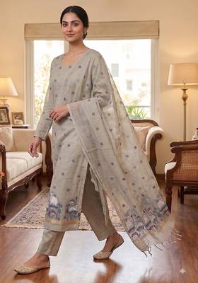 Grey muga cotton jamdani salwar suit dress material 1