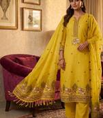 Yellow muga cotton jamdani salwar suit dress material