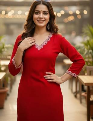 Women embroidered thread work kurta 2