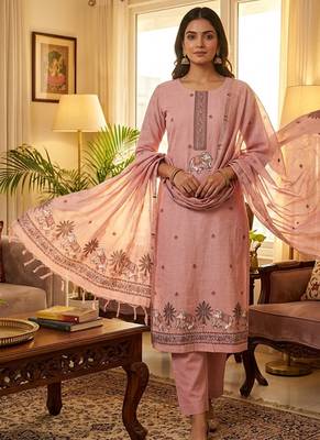 Pink muga cotton jamdani salwar suit dress material 1