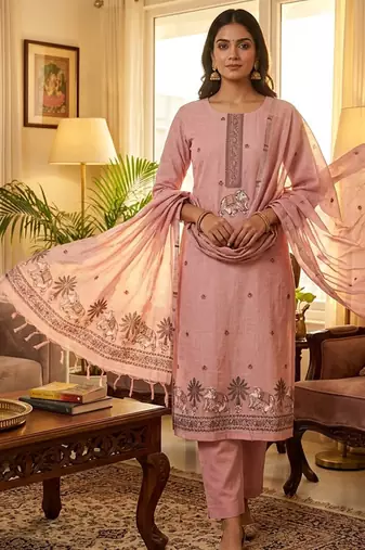 Pink muga cotton jamdani salwar suit dress material
