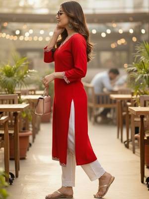 Women embroidered thread work kurta 3