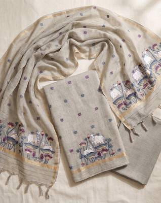 Grey muga cotton jamdani salwar suit dress material 2