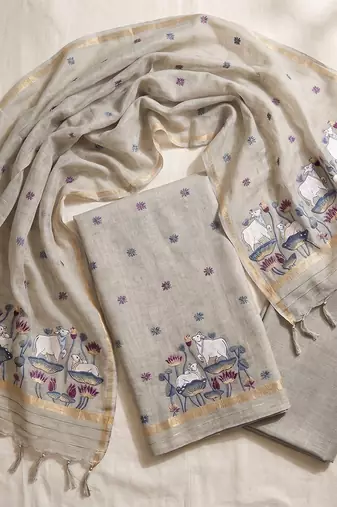Grey muga cotton jamdani salwar suit dress material