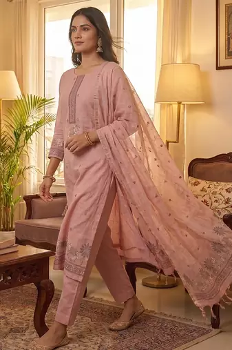 Pink muga cotton jamdani salwar suit dress material