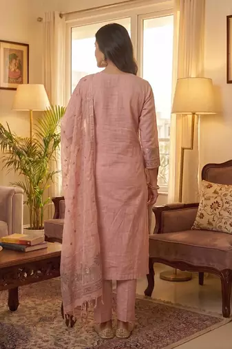 Pink muga cotton jamdani salwar suit dress material