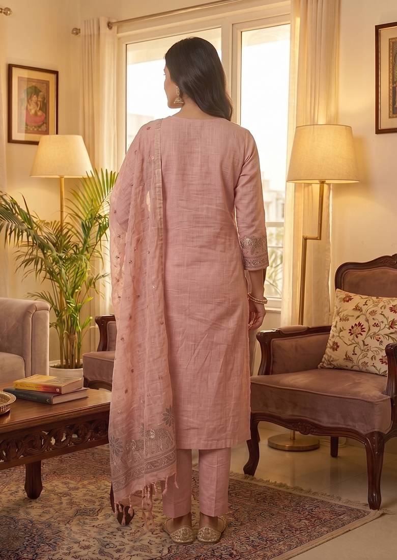 Pink muga cotton jamdani salwar suit dress material