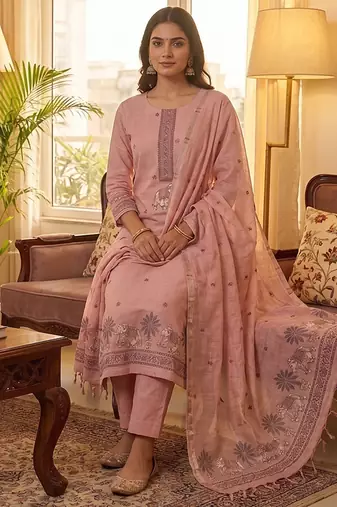Pink muga cotton jamdani salwar suit dress material