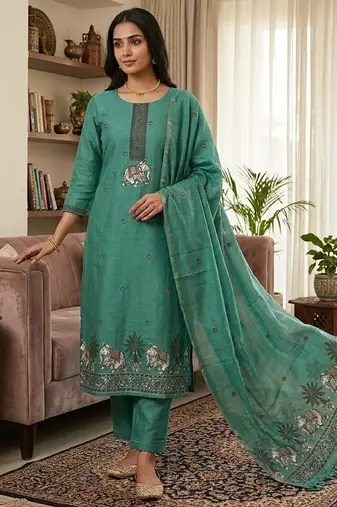 Rama muga cotton jamdani salwar suit dress material