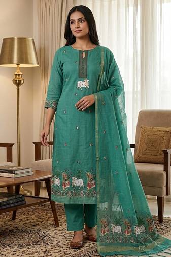 Rama muga cotton jamdani salwar suit dress material